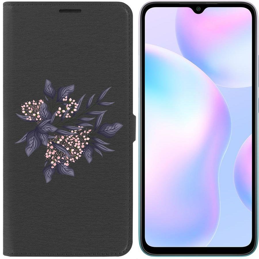 

Чехол-книжка Krutoff Eco Book для Xiaomi Redmi 9A Розовые бутоны (черный)
