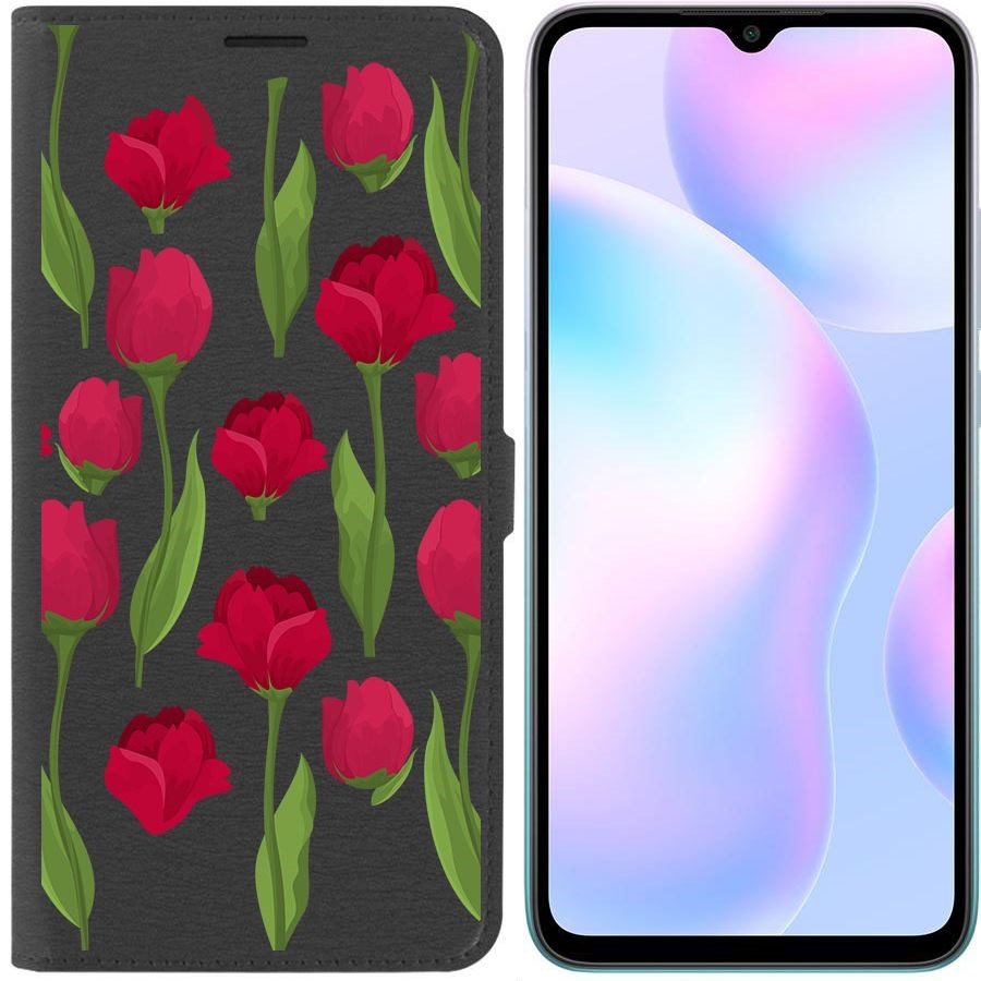 

Чехол-книжка Krutoff Eco Book для Xiaomi Redmi 9A Розы паттерн (черный)