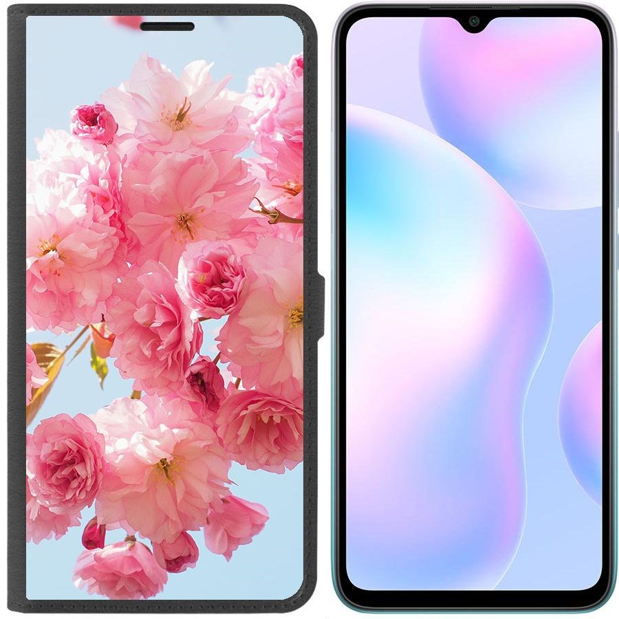 Чехол-книжка Krutoff Eco Book для Xiaomi Redmi 9A Сакура (черный)