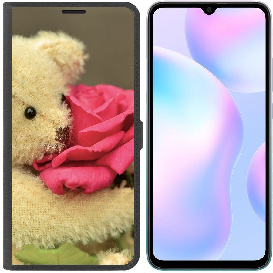 

Чехол-книжка Krutoff Eco Book для Xiaomi Redmi 9A Медвежонок с розой (черный)