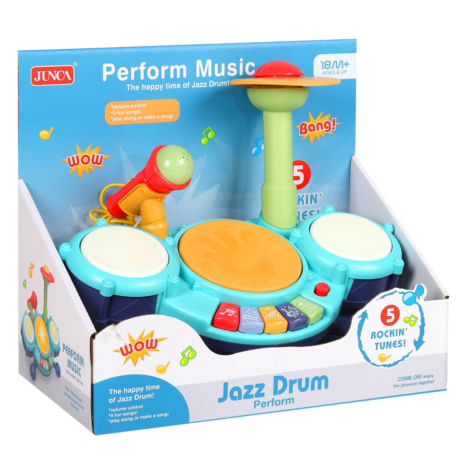 

Барабанная установка с микрофоном, свет, звук, голубой, JB0333694.