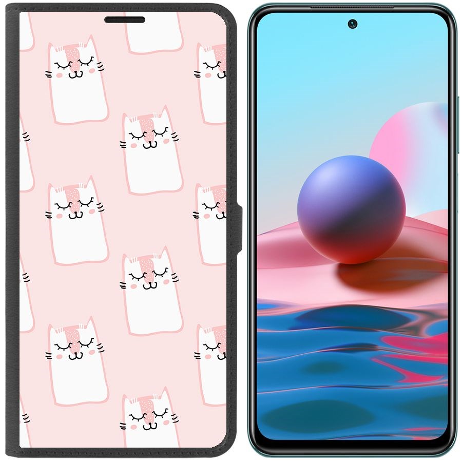 

Чехол-книжка Krutoff Eco Book для Xiaomi Redmi Note 10 Котики паттерн (черный)