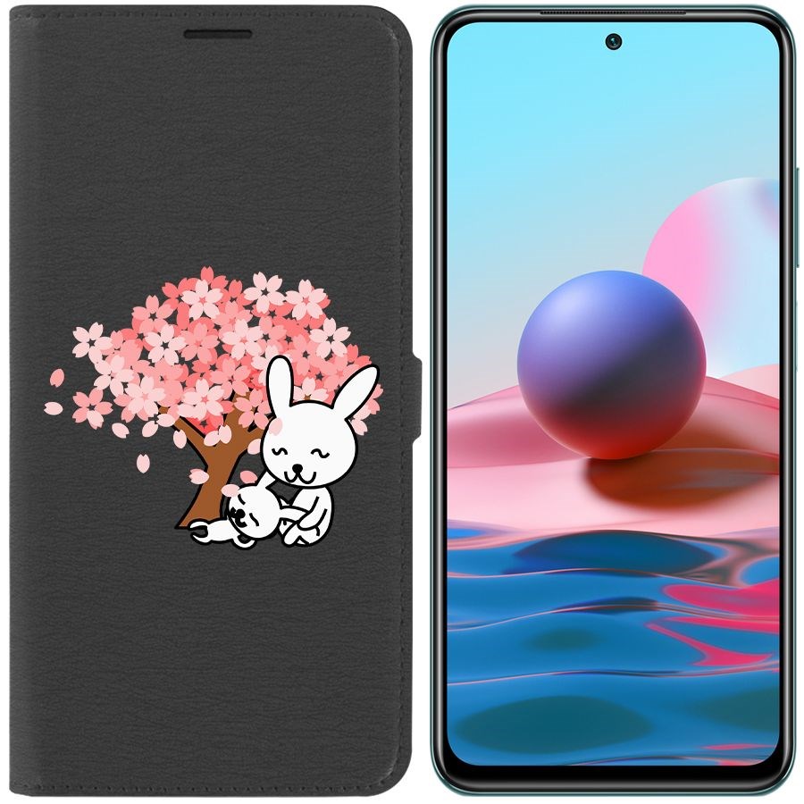 

Чехол-книжка Krutoff Eco Book для Xiaomi Redmi Note 10 Кролики (черный)