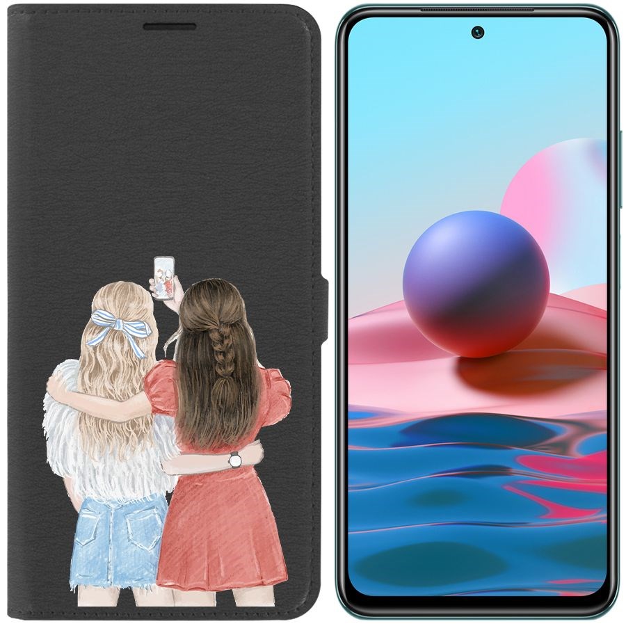 Чехол-книжка Krutoff Eco Book для Xiaomi Redmi Note 10 Лучшие подруги (черный)