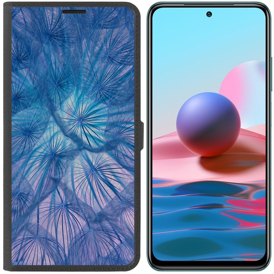 Чехол-книжка Krutoff Eco Book для Xiaomi Redmi Note 10 Синий одуванчик (черный)