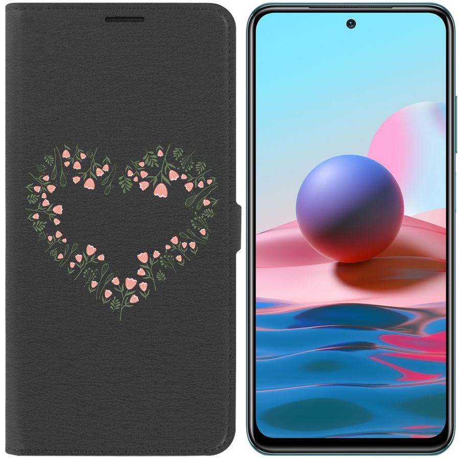 

Чехол-книжка Krutoff Eco Book для Xiaomi Redmi Note 10 Цветочное сердце (черный)