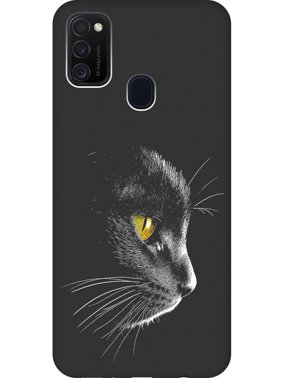 

Силиконовый чехол на Samsung Galaxy M21 / M30s с принтом "Черный котик" матовый черный, Черный;белый;золотистый, 723067612