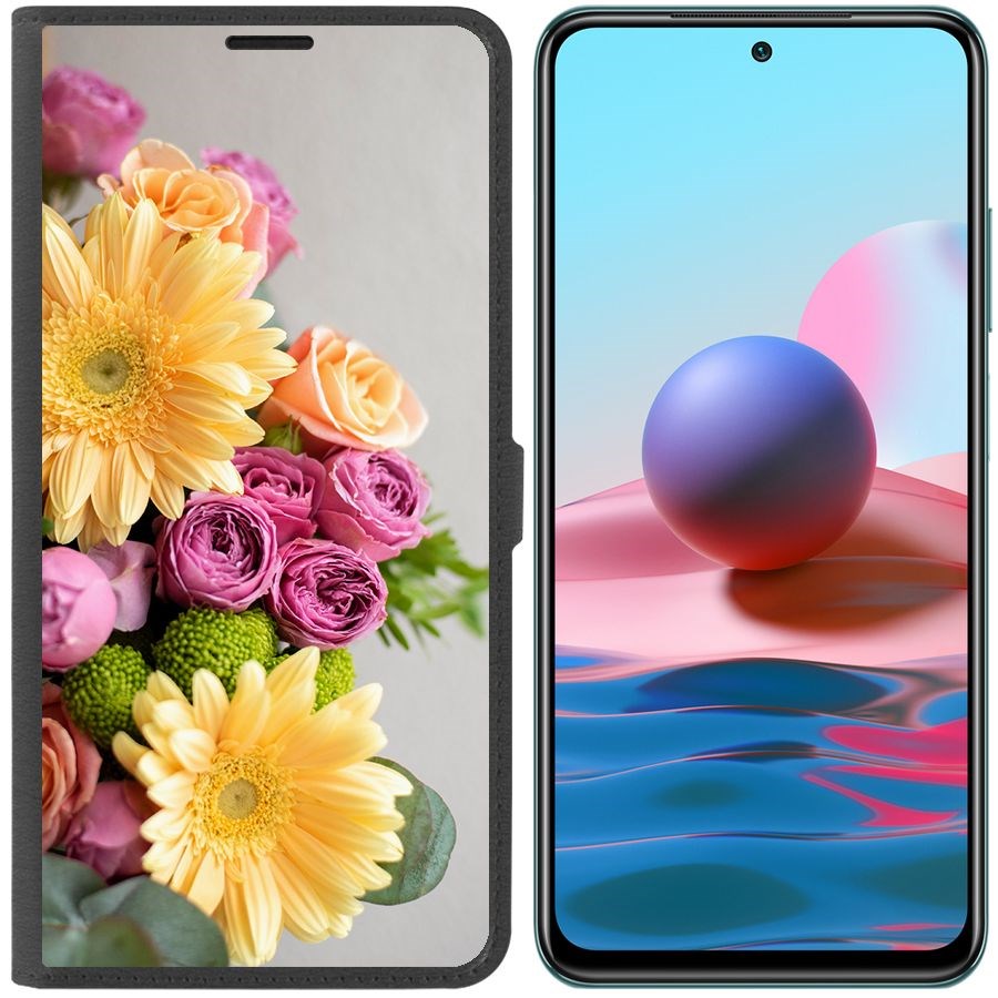 

Чехол-книжка Krutoff Eco Book для Xiaomi Redmi Note 10S Букет (черный)