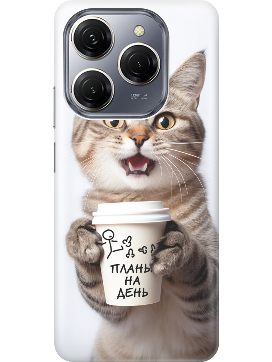 

Силиконовый чехол на Tecno Spark 20 Pro с рисунком "Котик и его планы на день", Белый;коричневый, 20011920