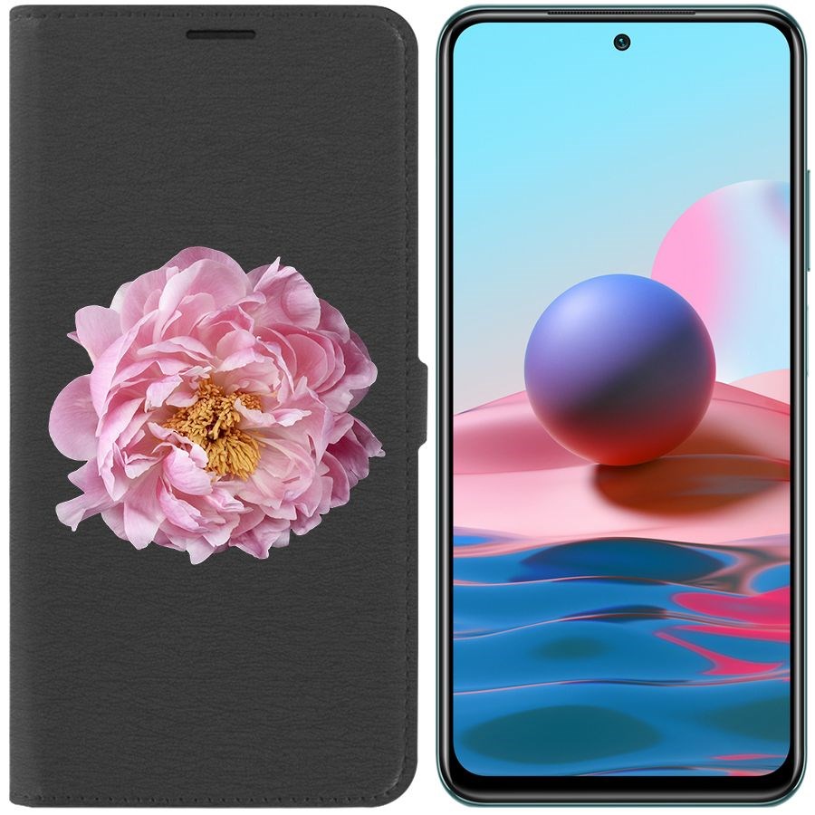 

Чехол-книжка Krutoff Eco Book для Xiaomi Redmi Note 10S Розовый пион (черный)