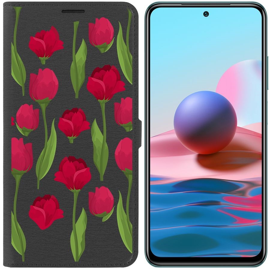 

Чехол-книжка Krutoff Eco Book для Xiaomi Redmi Note 10S Розы паттерн (черный)