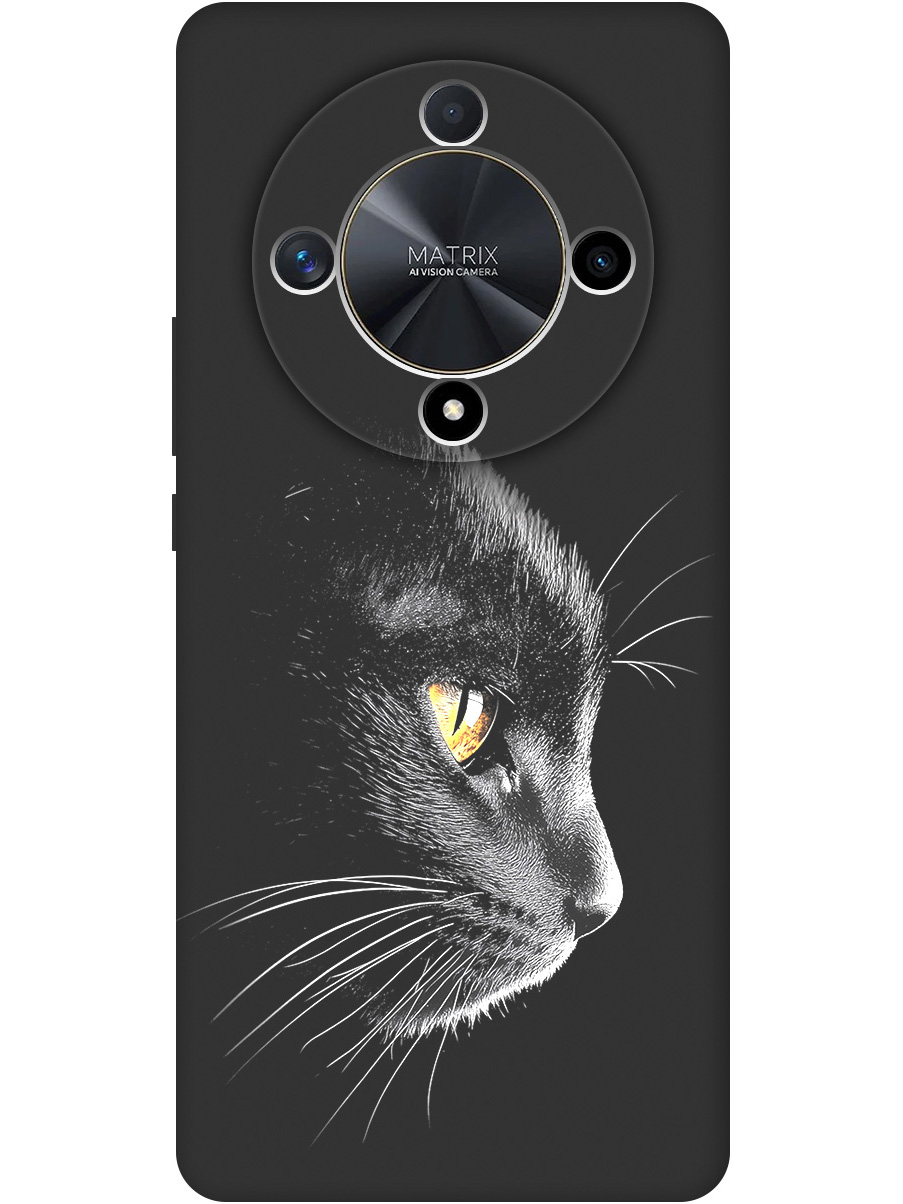 

Силиконовый чехол на Honor X9b/X50 с принтом "Черный котик" матовый черный, Черный;белый;золотистый, 781974312