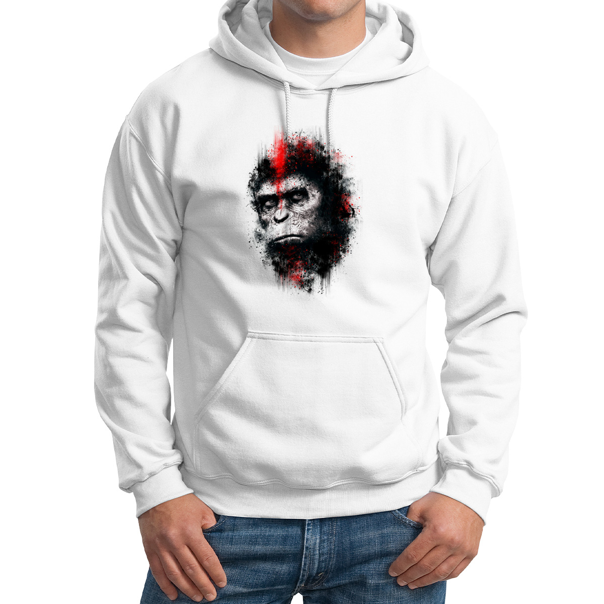 

Худи унисекс CoolPodarok Горилла человеческий взгляд арт белое 58 RU, Белый, 8M015832