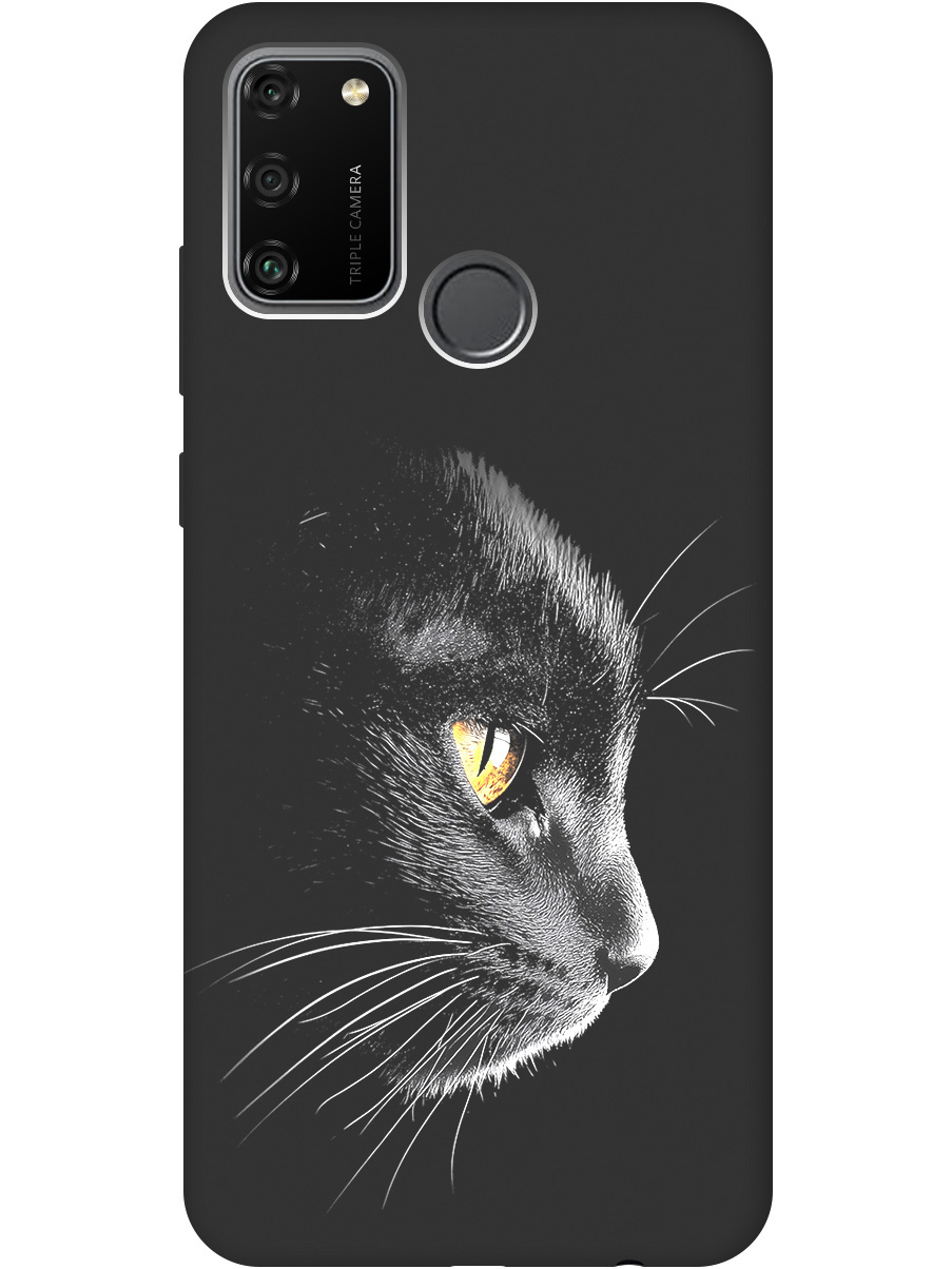 

Силиконовый чехол на Honor 9A с принтом "Черный котик" матовый черный, Черный;белый;золотистый, 722942012