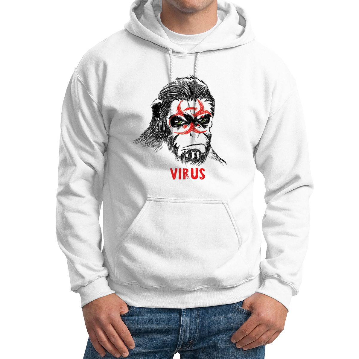 

Худи унисекс CoolPodarok Virus Обезьяна белое 58 RU, 8M015848
