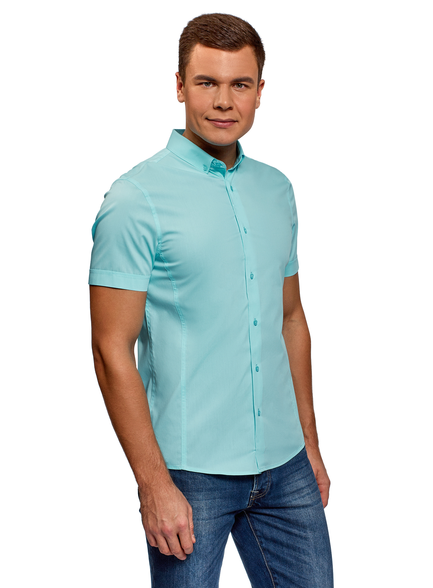 

Рубашка мужская oodji 3B240000M бирюзовая 39/182, Бирюзовый, 3B240000M