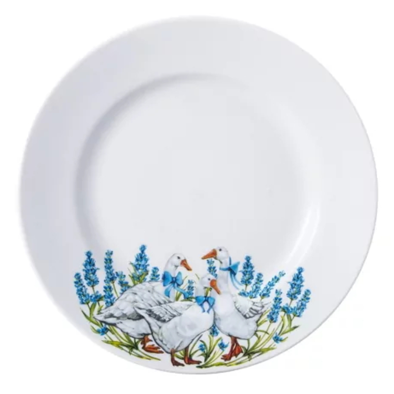 Тарелка обеденная мелкая фарфоровая Дулёво Гуси отводка краской гладкий край, 240мм
