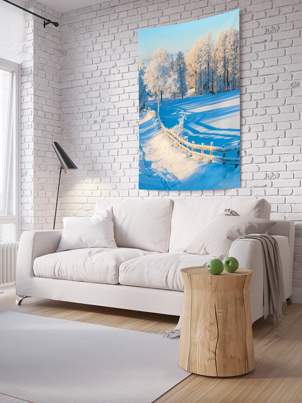 

Вертикальное фотопанно на стену JoyArty Зимний лес за забором 150x200 см, Зимний лес за забором