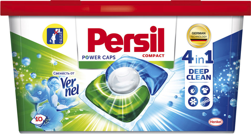 фото Капсулы для стирки persil power caps 4in1 свежесть от vernel для белого белья 10шт