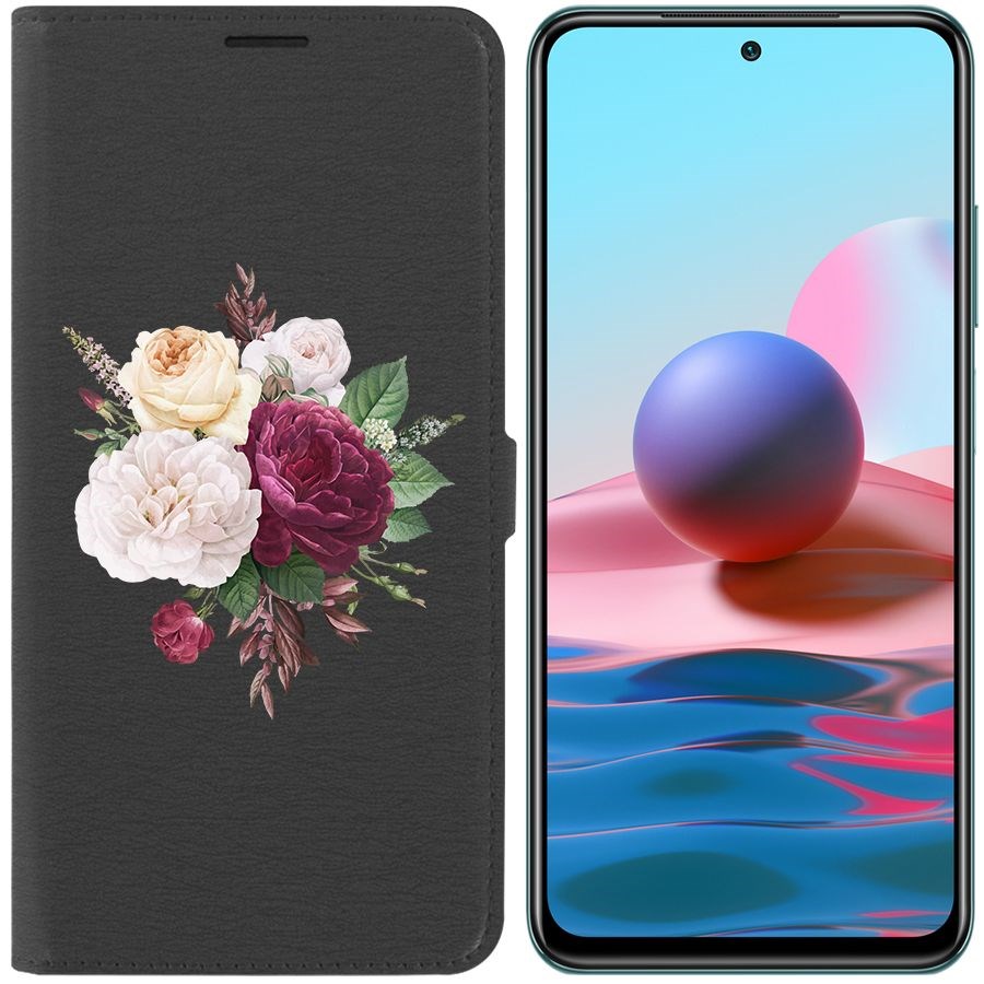 

Чехол-книжка Krutoff Eco Book для Xiaomi Redmi Note 10S Цветочная композиция (черный)