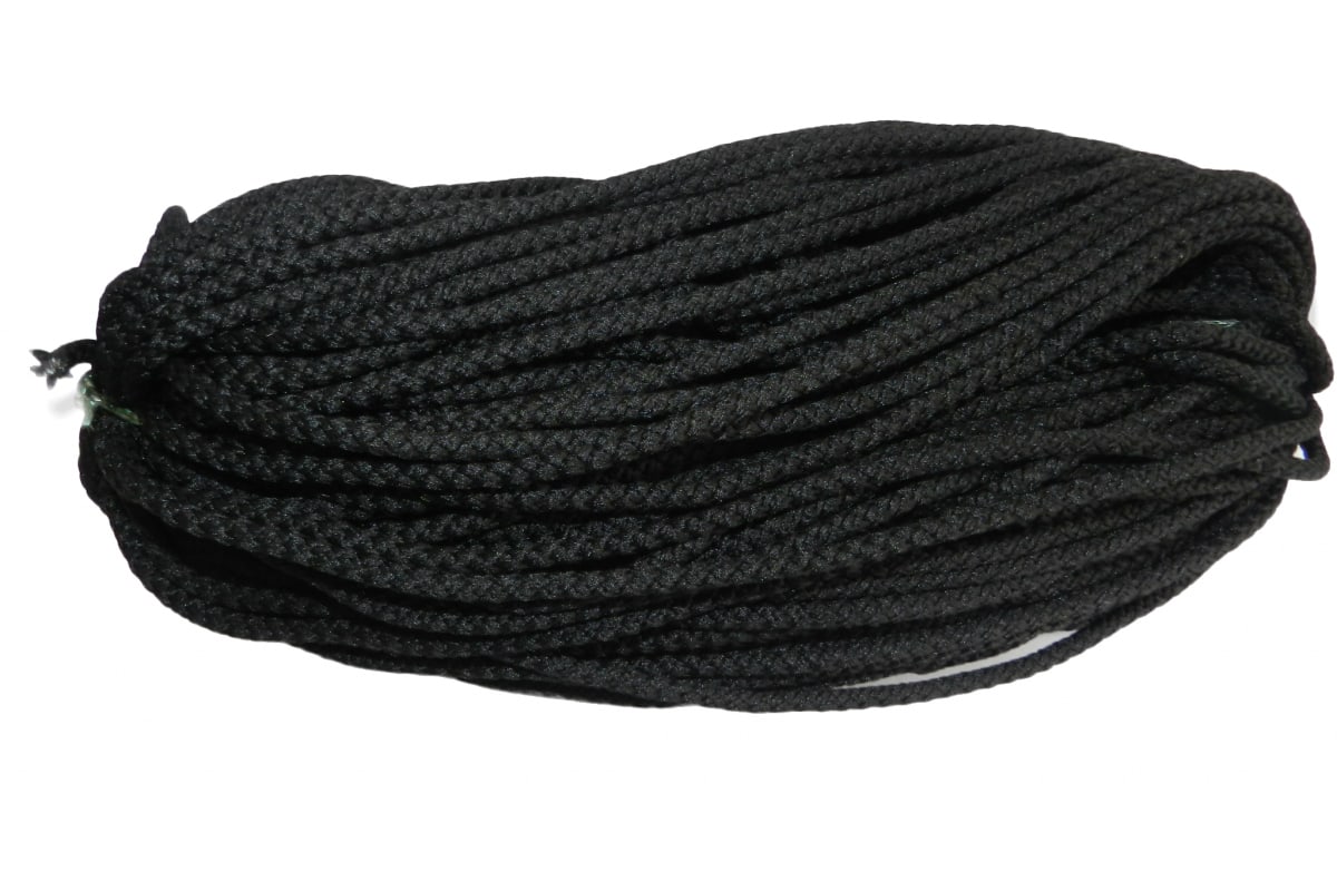 Вязаный шнур (ПП, 5 мм, с сердцевиной, универсальный, черный, 20 м) Tech-Krep 140329