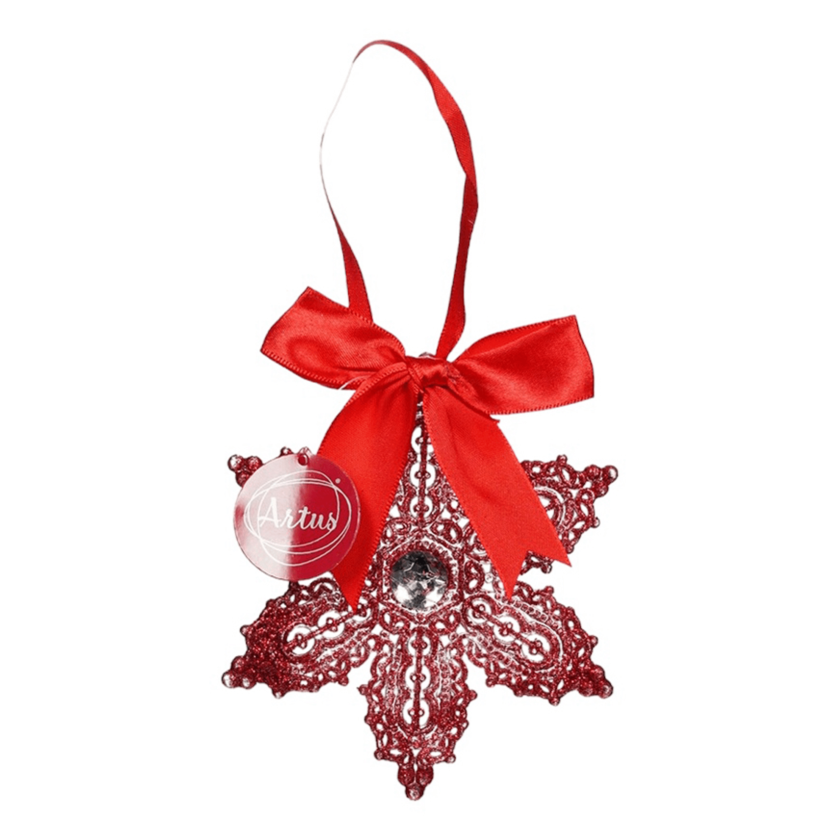 Елочная игрушка Artus Снежинка венецианская с бантом красная 123₽