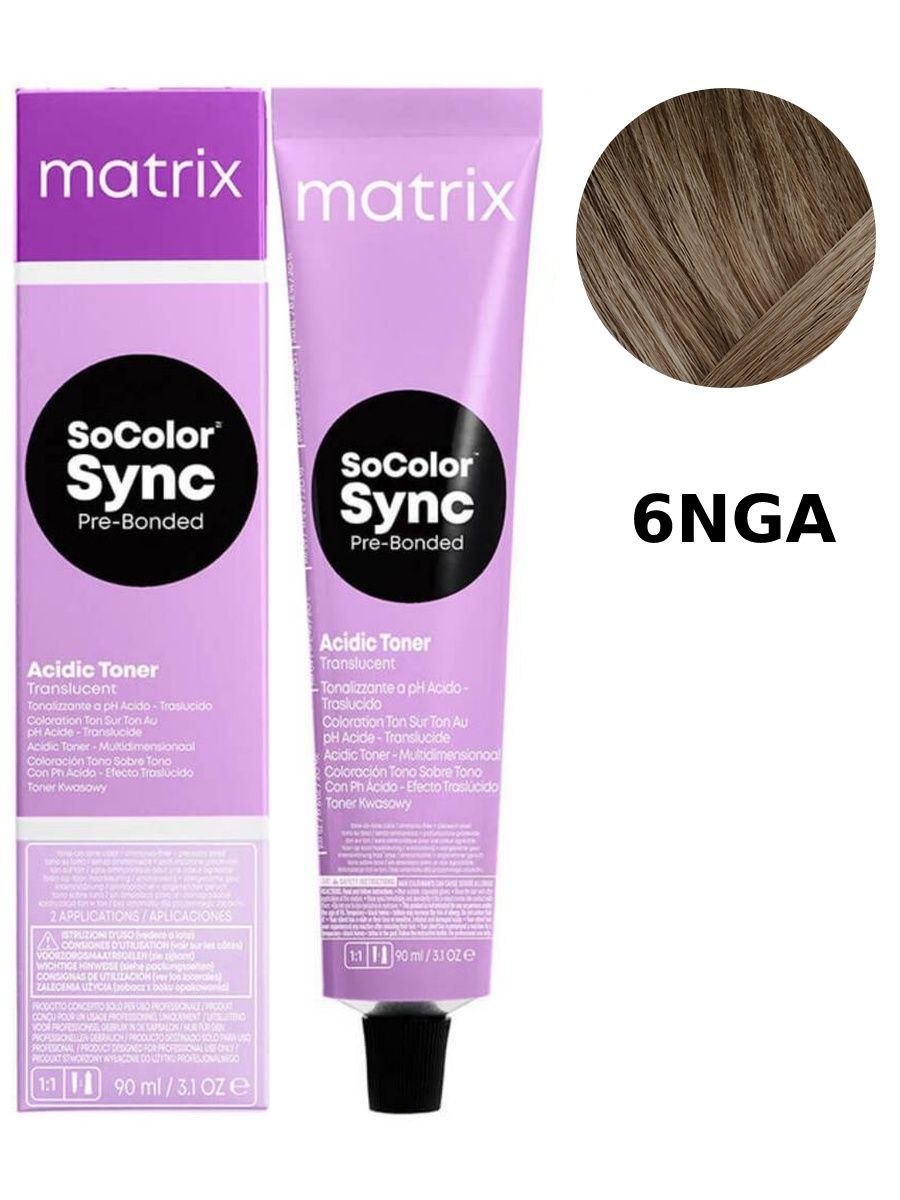 Тонирующий краситель Matrix Color Sync Acidic Toner 6NGA Темный блондин натуральный шампунь перед выпрямлением волос с глиоксиловой кислотой