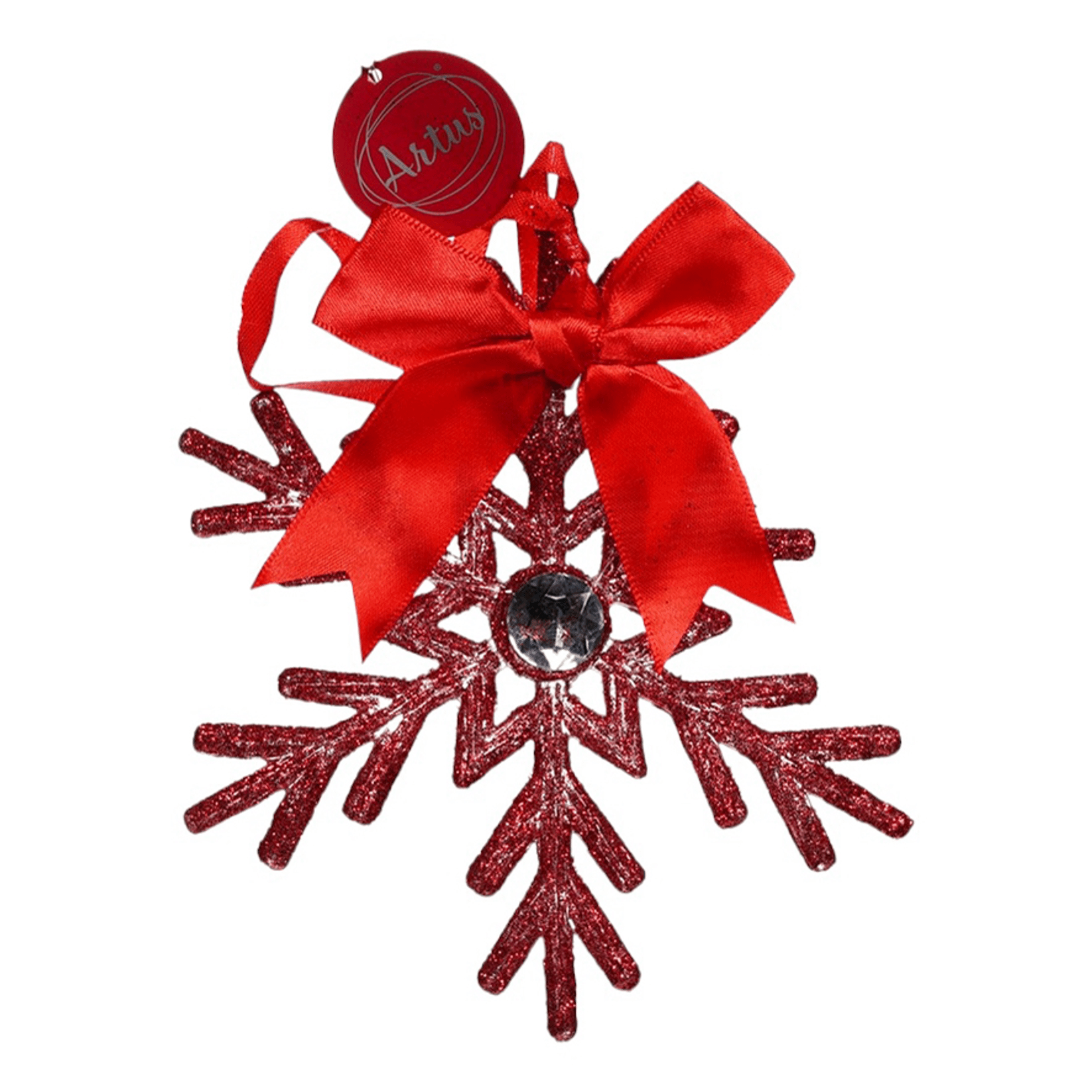 Елочная игрушка Artus Снежинка с бантом классическая красная 123₽