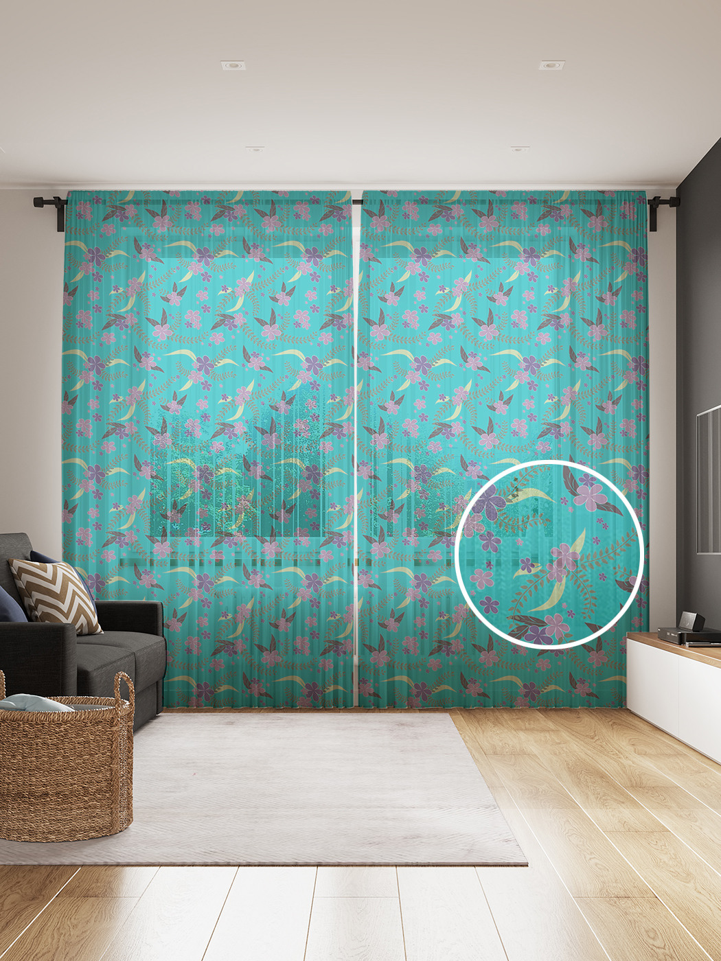 

Фототюль JoyArty "Цветочное опадание", 145x265см, 2 полотна, лента, 50 крючков, Цветочное опадание