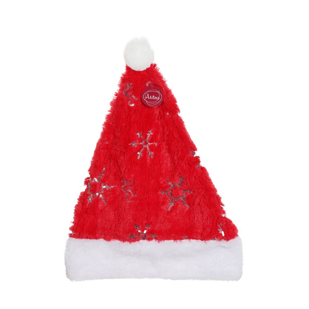 Колпачок Artus Мех со снежинками красный с серебром