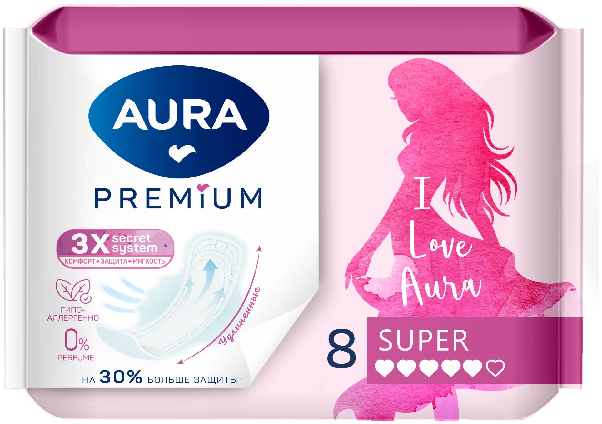 

Прокладки Aura Premium Super женские, гигиенические, 8 шт., Белый