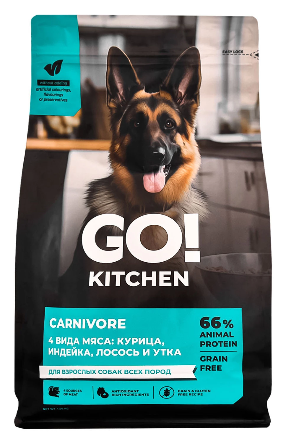 Сухой корм для собак GO! KITCHEN, с курицей, индейкой, лососем и уткой, 1,59 кг