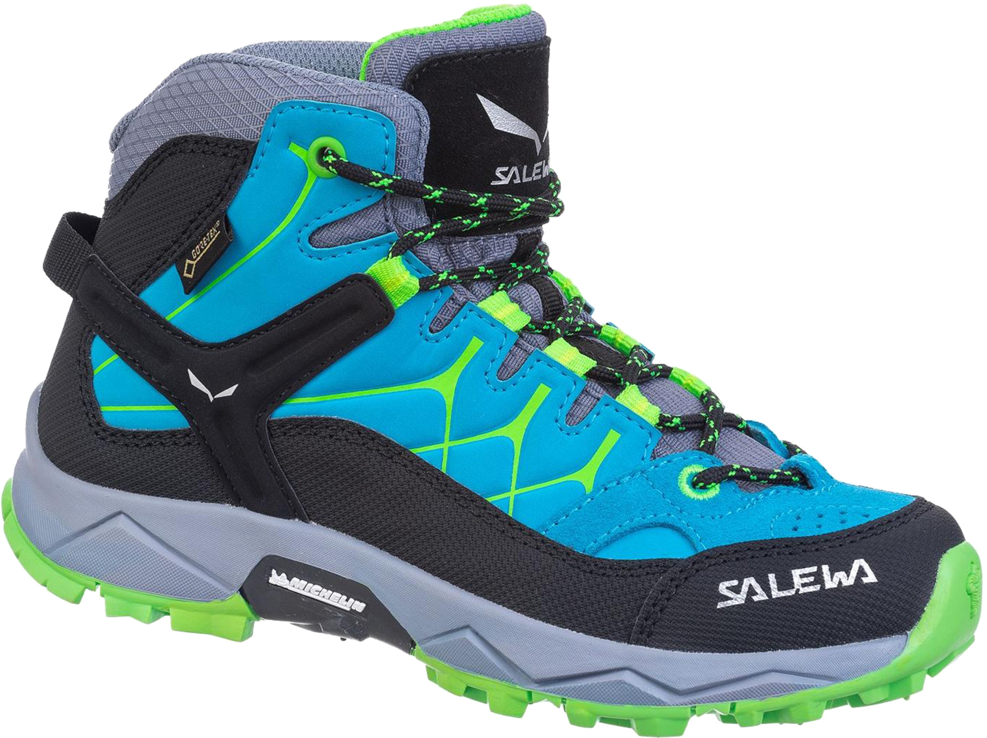 фото Ботинки salewa alp trainer mid gtx jr blue danube/fluo green р. 29