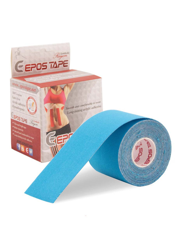 фото Кинезио тейп для лица и тела epos tape rayon 5 см х 5 м, шелк, цвет голубой