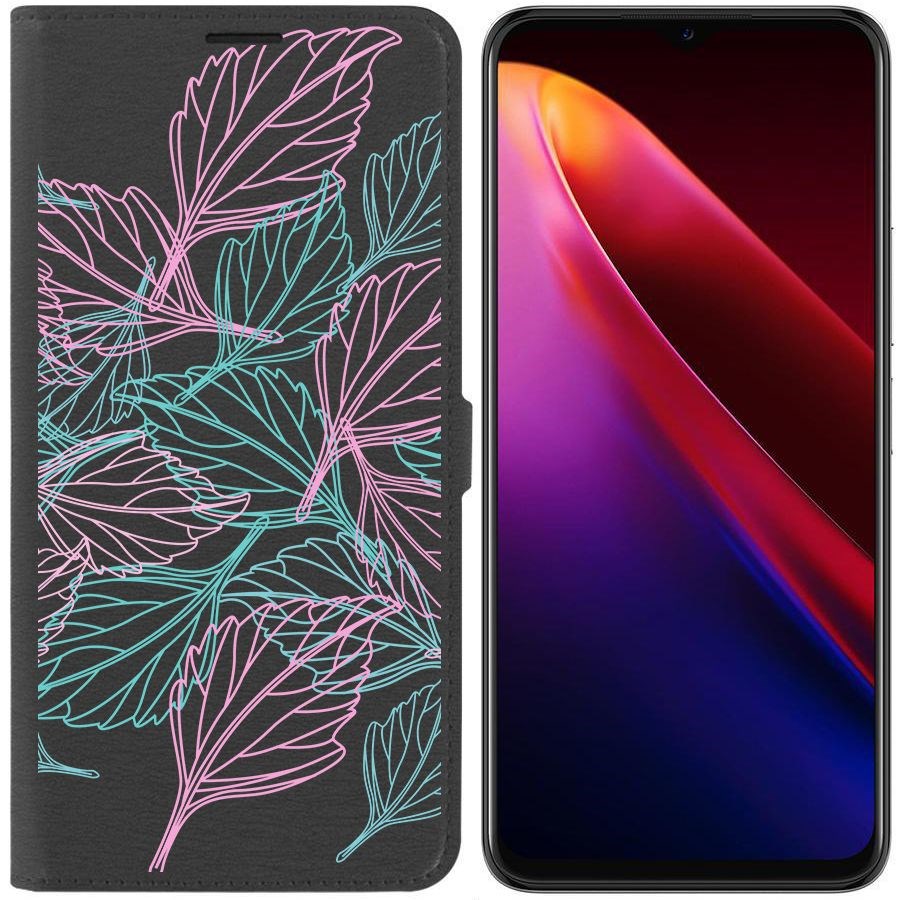 

Чехол-книжка Krutoff Eco Book для Itel S18 Pro Листья паттерн (черный)
