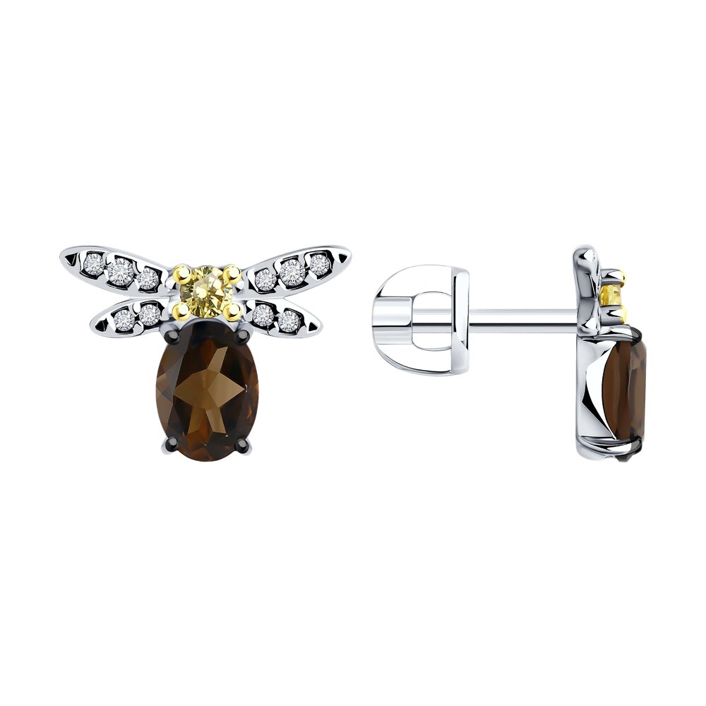 

Серьги пусеты из серебра SOKOLOV 92022816, фианит/раухтопаз, 92022816