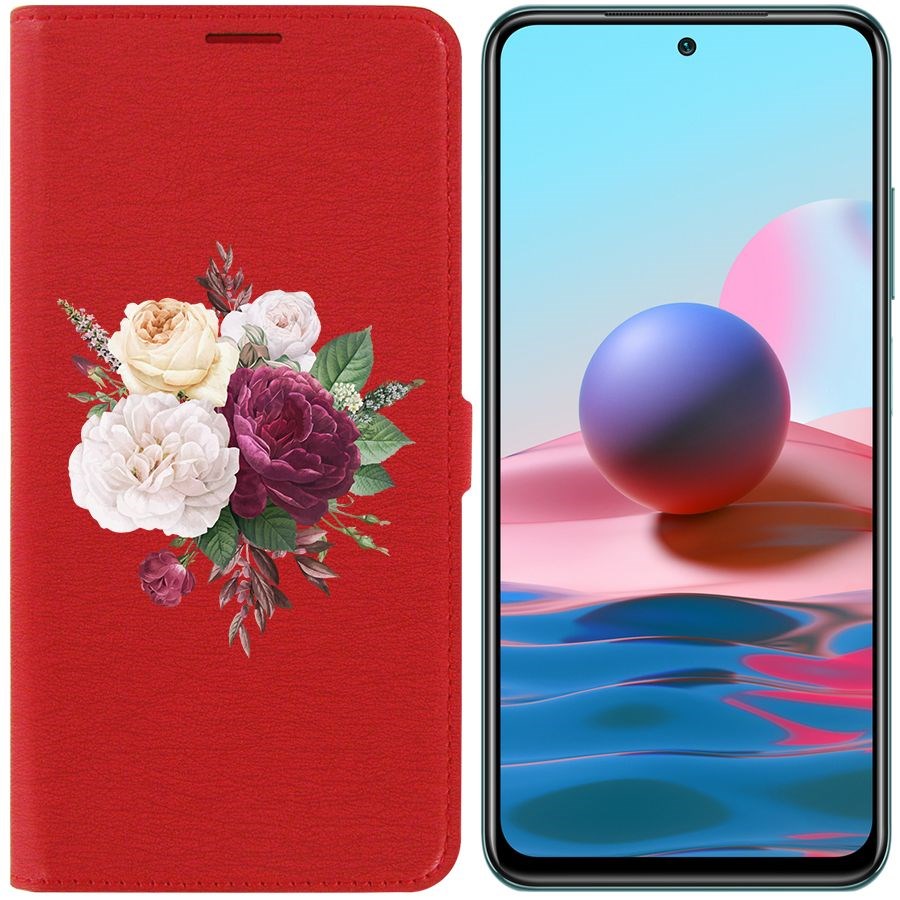 

Чехол-книжка Krutoff Eco Book для Xiaomi Redmi Note 10S Цветочная композиция (красный)