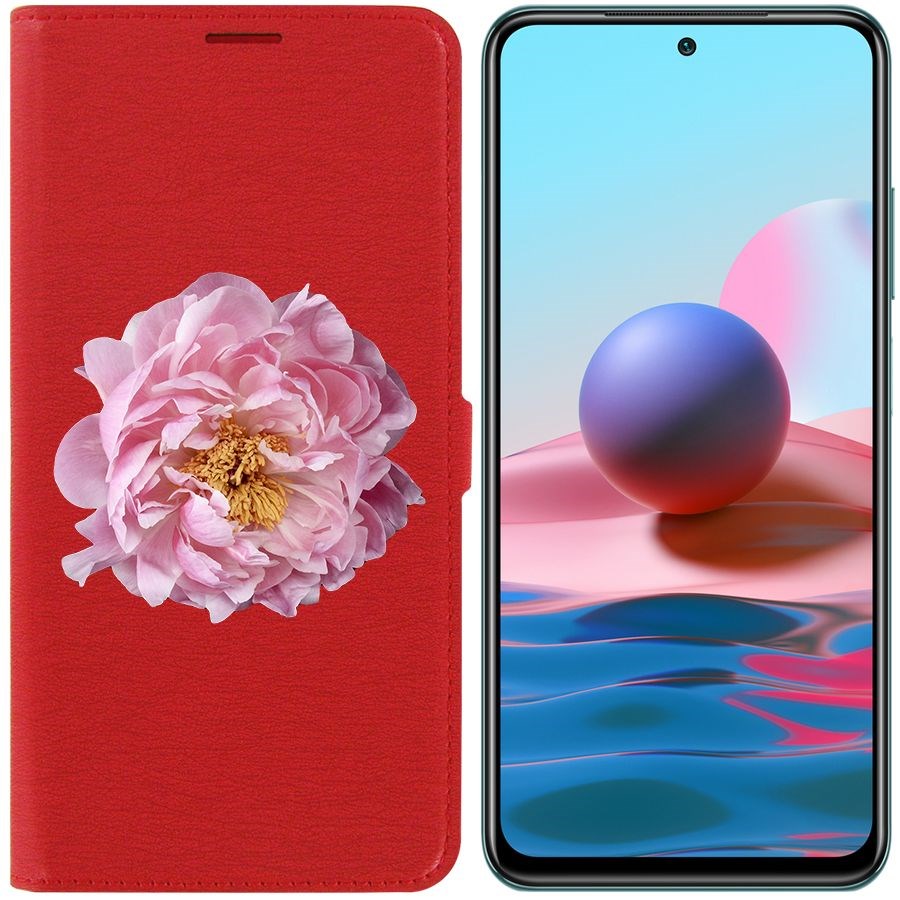 Чехол-книжка Krutoff Eco Book для Xiaomi Redmi Note 10S Розовый пион (красный)