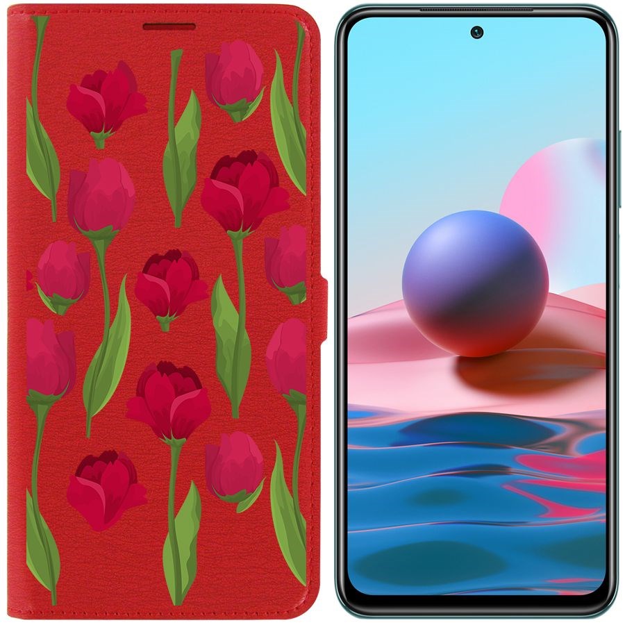 

Чехол-книжка Krutoff Eco Book для Xiaomi Redmi Note 10S Розы паттерн (красный)