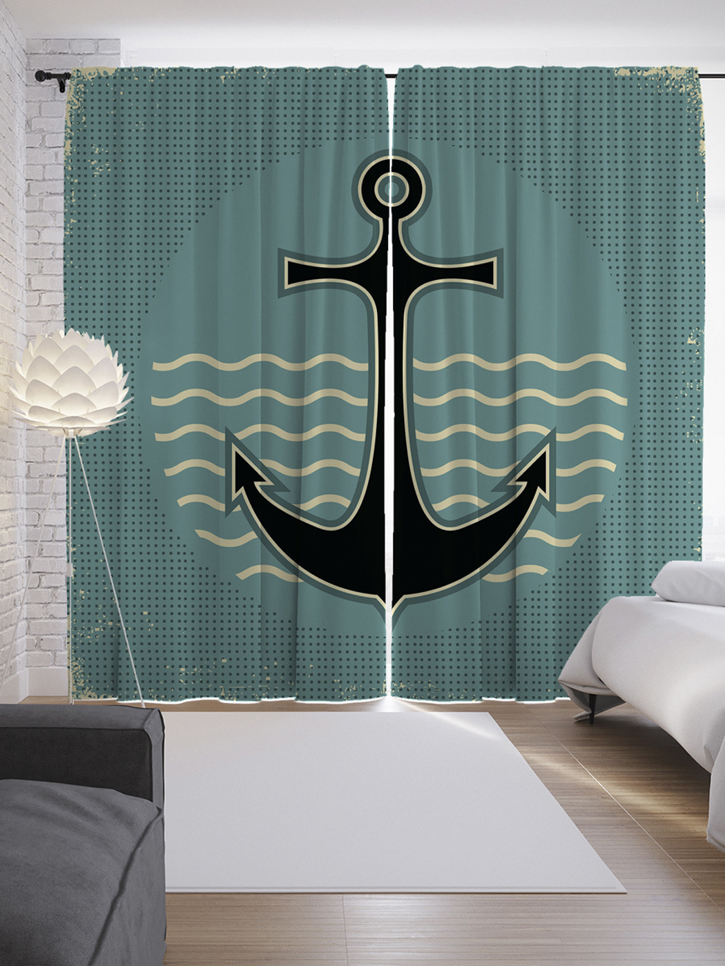 

Шторы JoyArty с фотопечатью "Якорь на морских волнах" из сатена, 290х265 см, Якорь на морских волнах