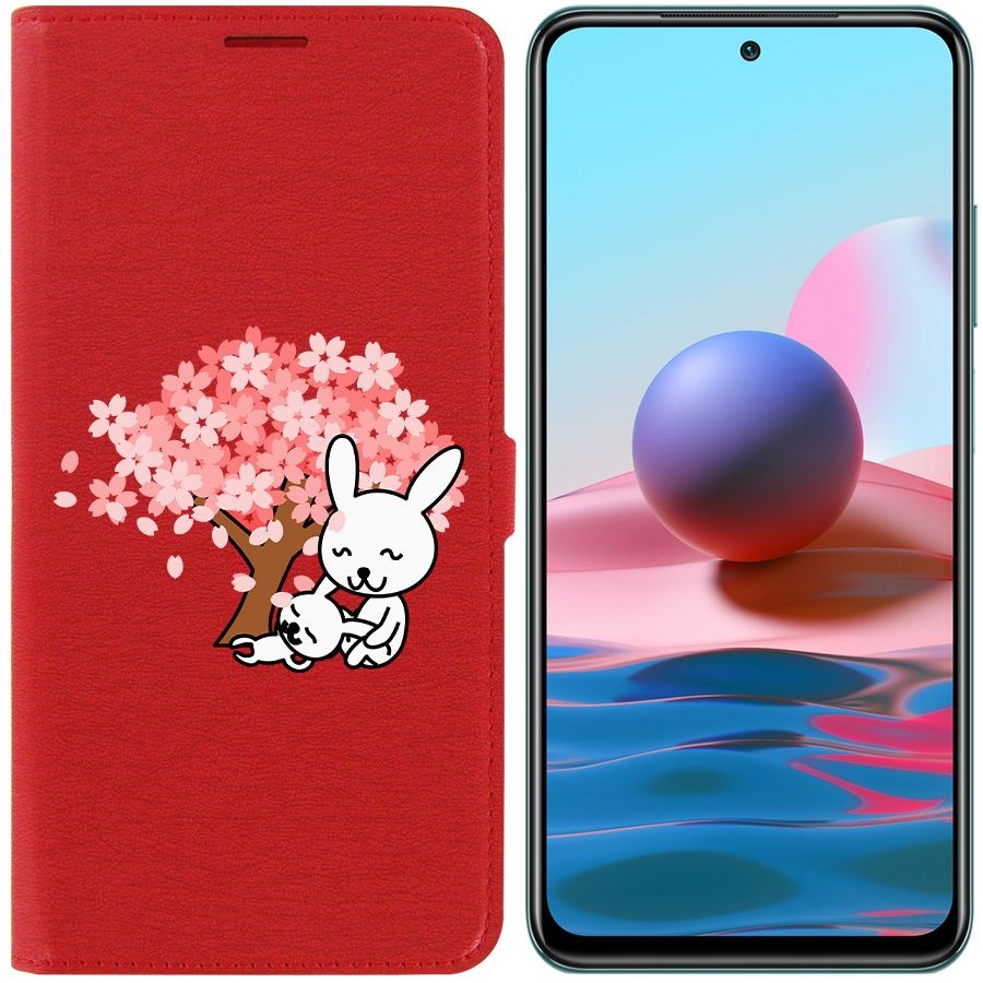 

Чехол-книжка Krutoff Eco Book для Xiaomi Redmi Note 10S Кролики (красный)