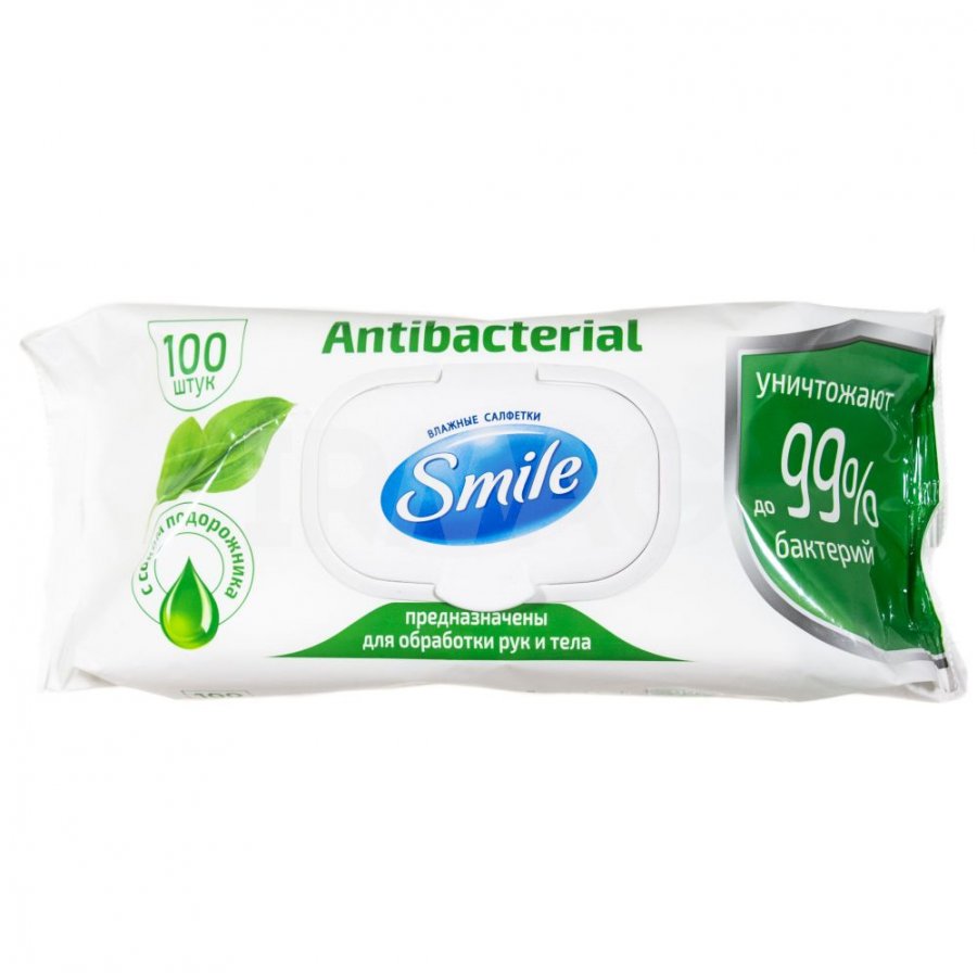 Салфетки влажные Smile wonderland Antibacterial с соком подорожника, 100 шт. smile wonderland влажные салфетки с d пантенолом antibacterial 15