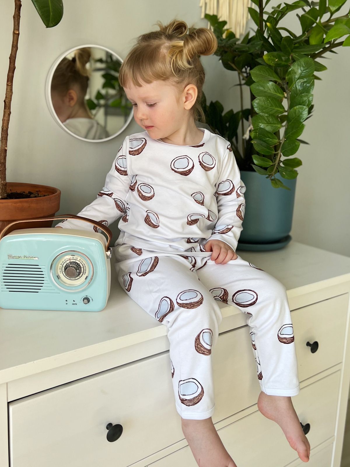 

Пижама длинный рукав Mjolk Кокосы 110, Белый, 90