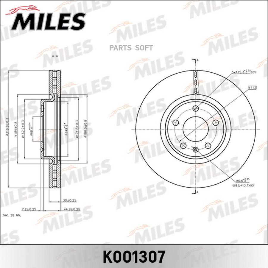 

Диск Тормозной Audi A4/A5 07-/A6/A7 10-/Q5 08- Передний Вентилируемый D=320 Мм Miles Miles