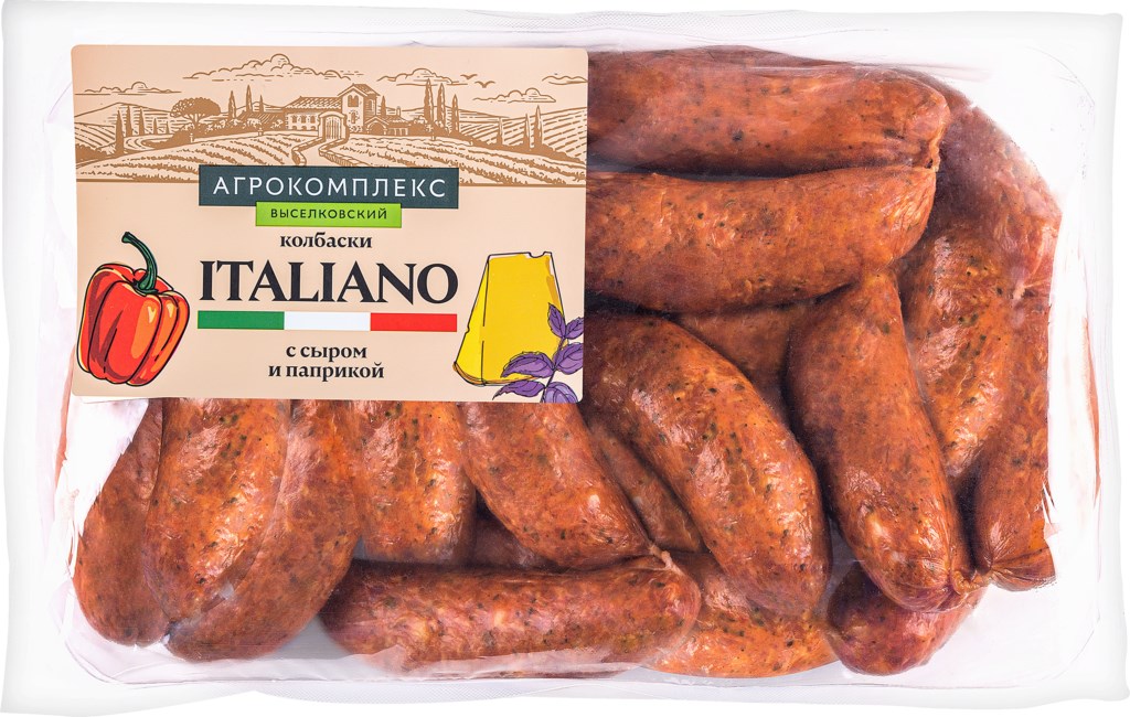 Колбаски полукопченые Агрокомплекс Italiano с сыром и паприкой