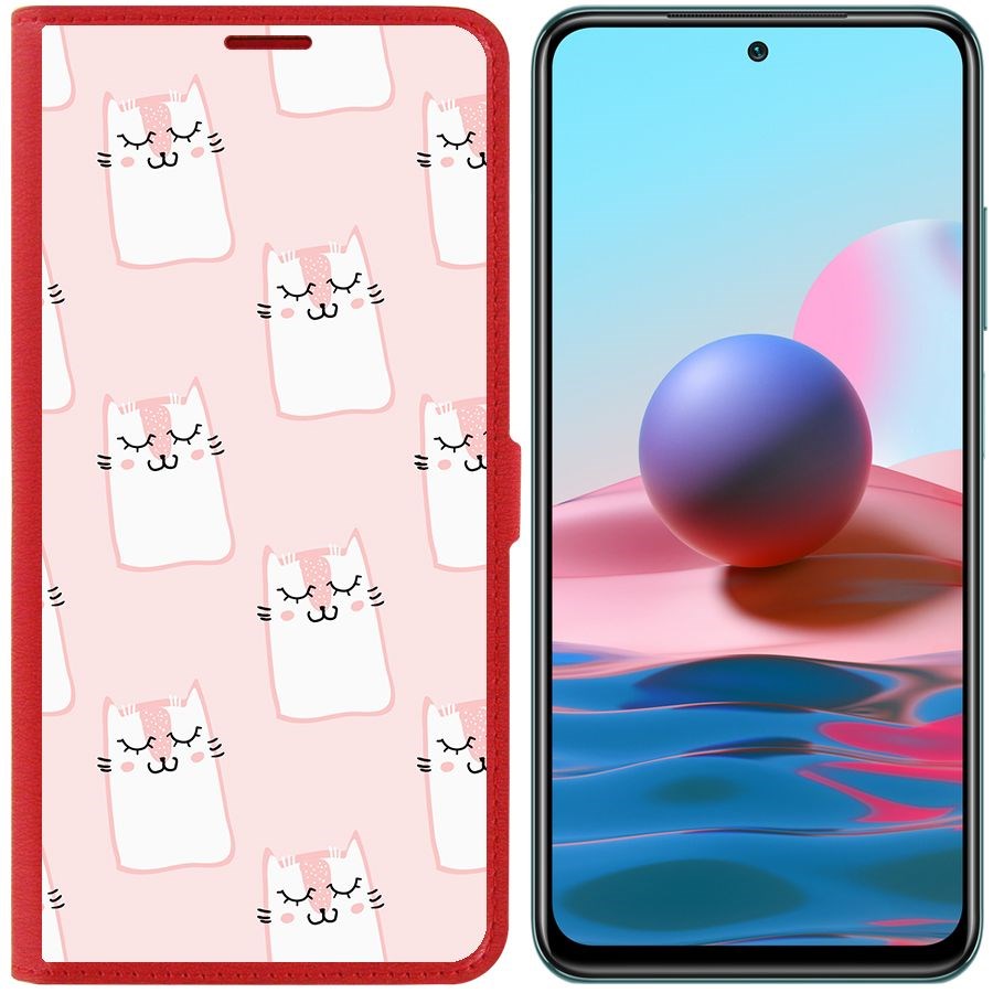 

Чехол-книжка Krutoff Eco Book для Xiaomi Redmi Note 10S Котики паттерн (красный)