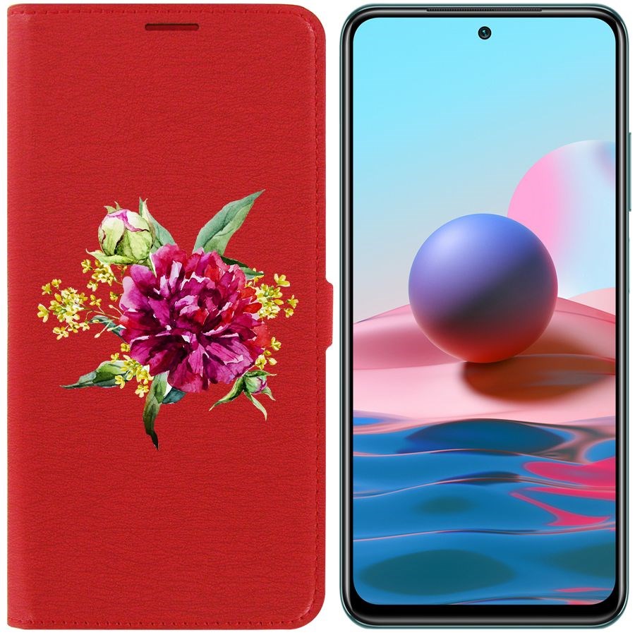 

Чехол-книжка Krutoff Eco Book для Xiaomi Redmi Note 10 Цветочная акварель (красный)