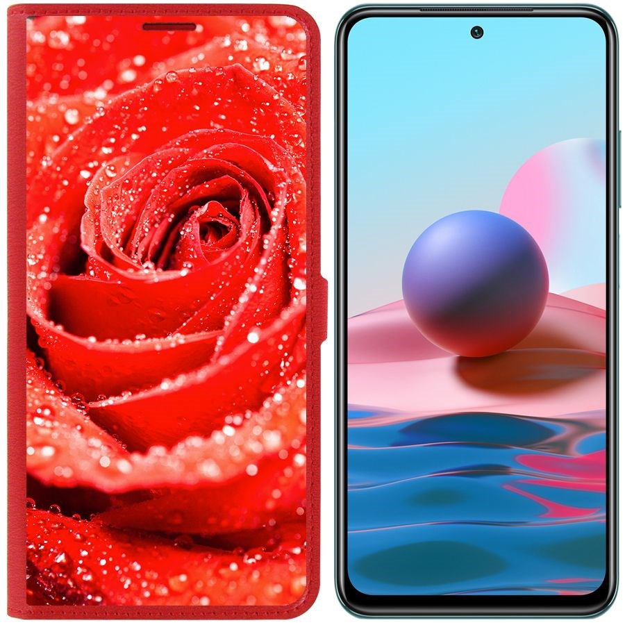 

Чехол-книжка Krutoff Eco Book для Xiaomi Redmi Note 10 Роза (красный)