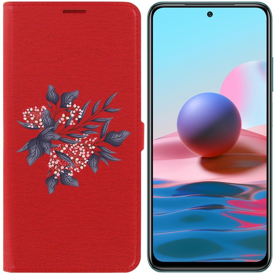 

Чехол-книжка Krutoff Eco Book для Xiaomi Redmi Note 10 Розовые бутоны (красный)