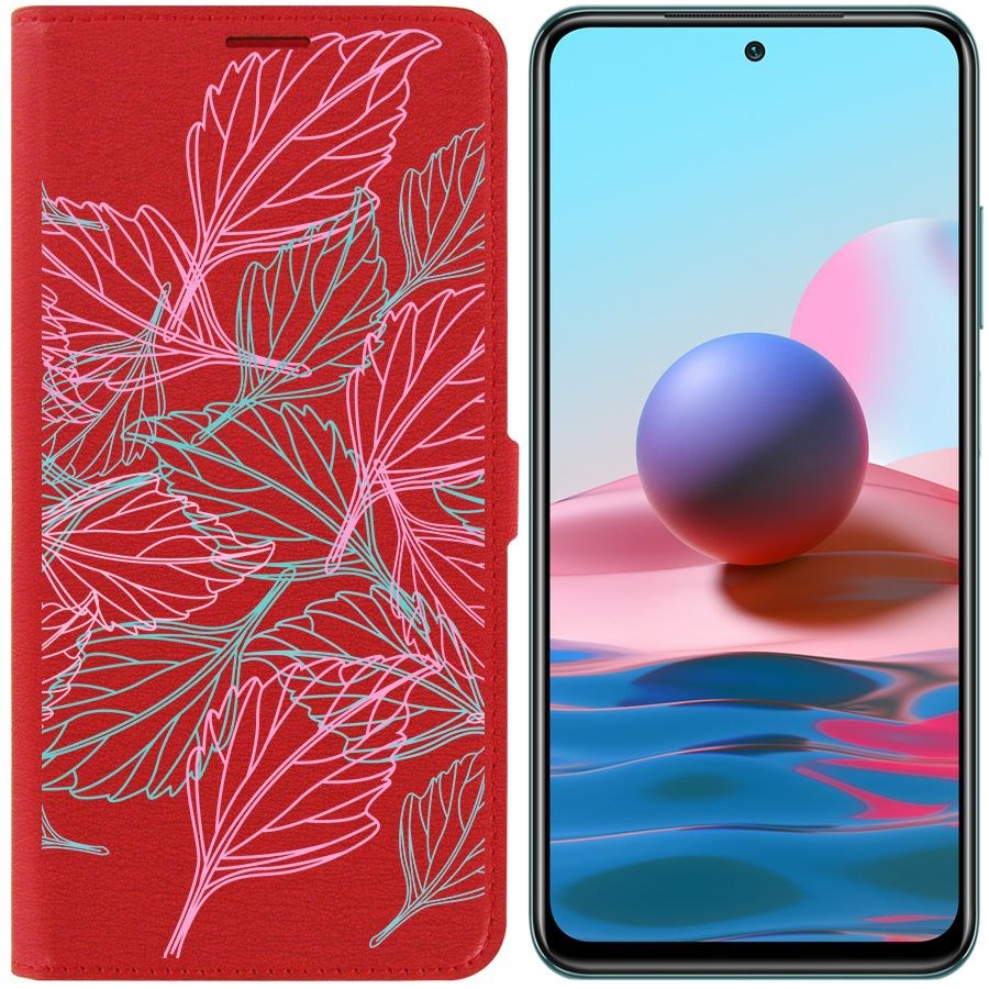 

Чехол-книжка Krutoff Eco Book для Xiaomi Redmi Note 10 Листья паттерн (красный)